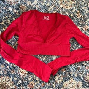 Garage red long sleeve crop top